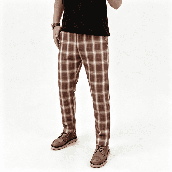 GINGTTO Men's Stretch Casual Plaid Chino Pants Slim Fit Dress Pants