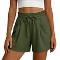 thumbnail image 1 of High Waisted Summer Shorts for Women Casual Drawstring Waist Stretchy Polyester Straight Leg Shorts with Pockets, Green, xxl, 1 of 5