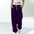 thumbnail image 1 of High Waisted Sweatpants For Women Fashion Color Blocked Printed Drawstring Baggy Joggers Pants Purple M, 1 of 5