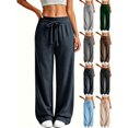 thumbnail image 1 of High Waisted Sweatpants for Women,Elastic Drawstring Wide Leg Loose Casual Straight Leg Pants with Side Pockets for Light Outdoor Activities, 1 of 7