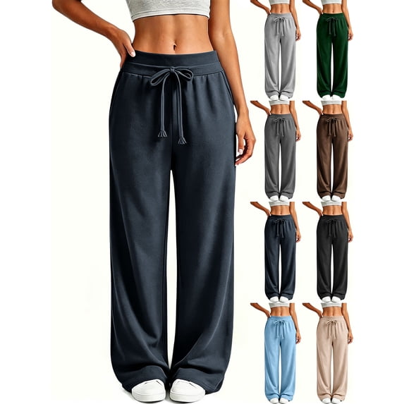 High Waisted Sweatpants for Women,Elastic Drawstring Wide Leg Loose Casual Straight Leg Pants with Side Pockets for Light Outdoor Activities