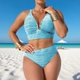 thumbnail image 1 of High Waisted Swimsuits for Women 2 Piece Push Up Bikini Sets Metallic V-Neck Hook Back Ruched Pleated Bathing Suits, 1 of 8