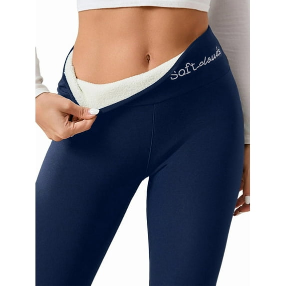High Waisted Thicken Leggings for Women - No See Through Tummy Control Cycling Workout Yoga Pants English&Navy Blue S