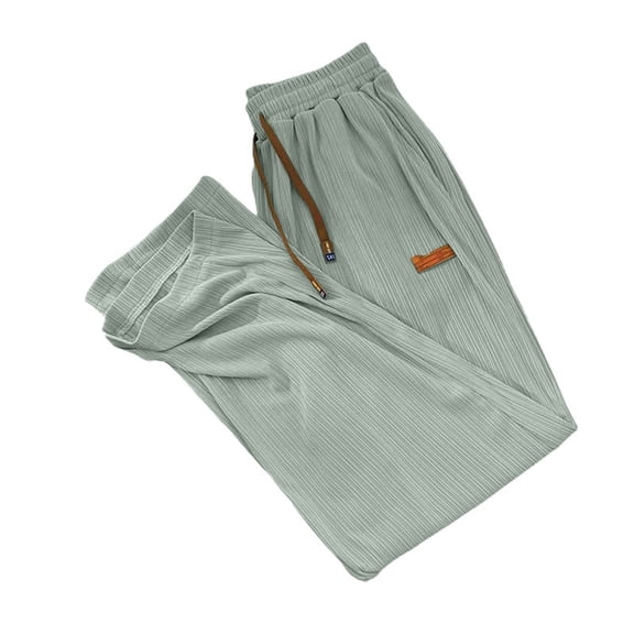 High Waisted Trousers Women Summer Quick Drying Casual Trousers Stripes Prints Thin Breathable Loose Tie Up Wide Leg Pants Women's Sweatpants Green XL