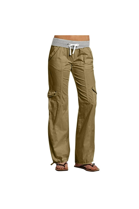 High Waisted Trousers for Women High Waisted Cargo Pants Women Baggy Wide Leg Outdoor Pants Casual Military Trousers with Pockets S-173 Brown XXL