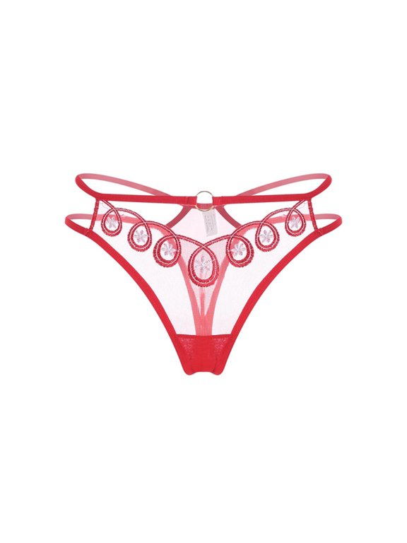 High Waisted Underwear Women Large Size Underwear Women's Thong Transparent Crotch Tempting Pearl Massage Underwear Red One Size