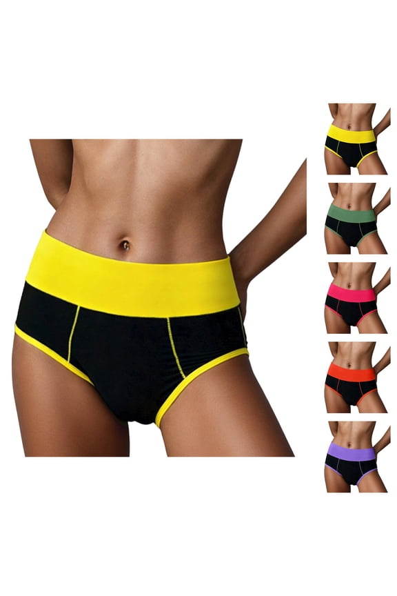 High Waisted Underwear for Women Color Block Breathable Full Coverage Panties Briefs Womens Underwear