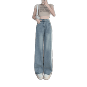 High Waisted Washed Blue Straight Jeans Women Loose Thin Casual Denim Pants Long