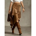 thumbnail image 1 of High Waisted Western Cowgirl Skirt, Asymmetrical Fringed Midi Skirt for Women, Vintage Boho Flowy Asymmetric Hem with Tassel Tie in Khaki & Brown, 1 of 6