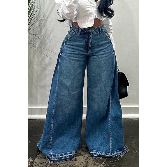High-Waisted Wide Leg Denim Pants