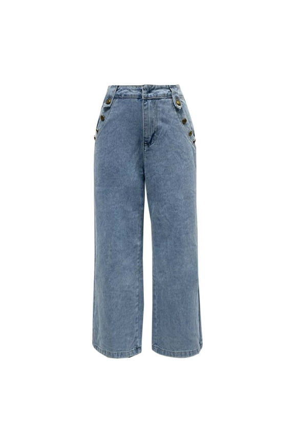 High Waisted Wide Leg Jeans For Women Stylish Button Closure Denim Trousers Fashionable Casual High Rise Pants Comfortable Stretch Fit