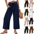 thumbnail image 1 of High Waisted Wide Leg Pants for Women Palazzo Trousers Gauze Casual Beach Travel Lounge Flowy Pant Summer 2026 Navy L 26/27", 1 of 7