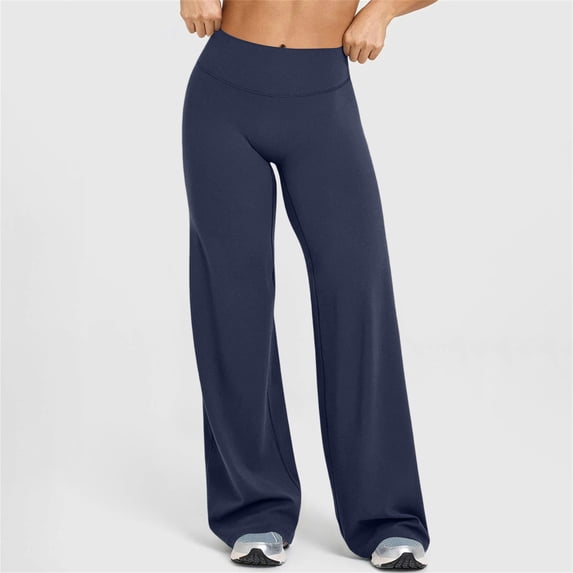 High Waisted Wide Leg Yoga Pants for Women No Front Seam Straight Leg Casual Gym Bottoms Navy 2XL