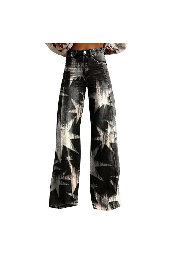 High Waisted Women's Jeans Wide Leg Pants Woman High Waist Floral Patterned Pants Lightweight Loose Fit Casual Colorful Trouser Imitation Jeans, Women's Jeans XXXXL