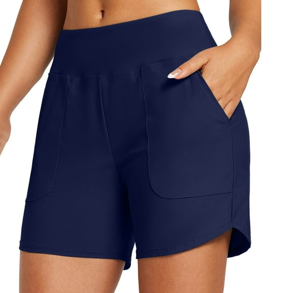 High Waisted Women's Swim Shorts Control Beach Shorts Boardshorts with Liner, UPF 50+ Swimsuit Bottom Dark Blue XXXL