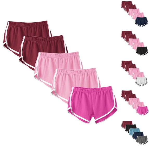 High Waisted Womens Biker Shorts, 5PC Women’s Elastic Waist Summer Solid Casual Outing Shorts Pants,D-Black 2XL