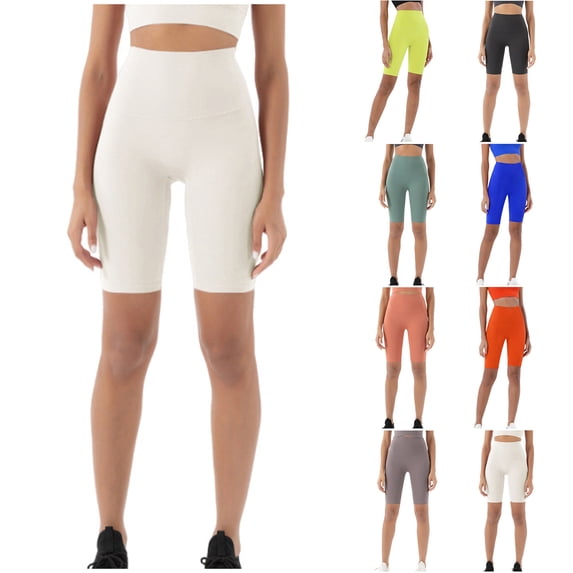 High Waisted Womens Biker Shorts, Woman Solid Color Elastic High Waist Lift The Hip Yoga Five Cents Pants,B-Blue XL