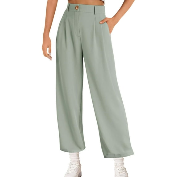 High Waisted Work Pants for Women Women's Solid Color Slicker Slim Slim Pocket High Waist Wide Leg Pants With Belt Wide Leg Casual Suit Pants Early Access Deals Ndbuld Mint Green 2XL