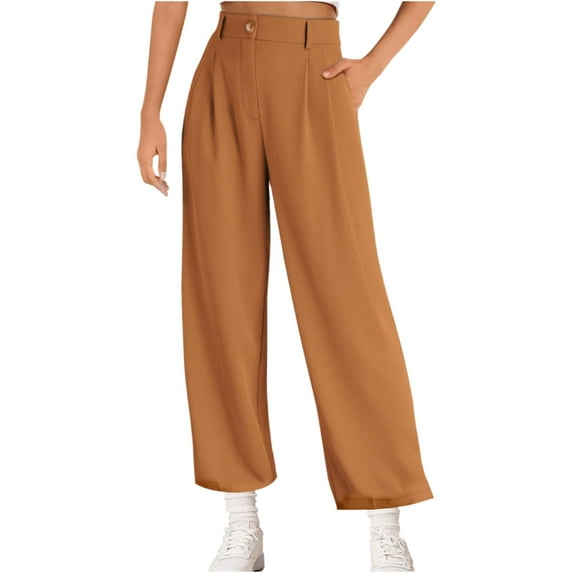 High Waisted Work Pants for Women Women's Solid Color Slicker Slim Slim Pocket High Waist Wide Leg Pants With Belt Wide Leg Casual Suit Pants Early Access Deals Ndbuld Brown L
