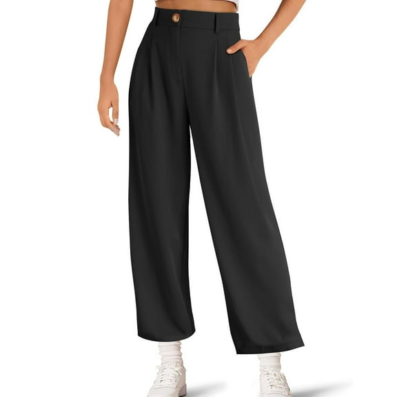 High Waisted Work Pants for Women Women's Solid Color Slicker Slim Slim Pocket High Waist Wide Leg Pants With Belt Wide Leg Casual Suit Pants Ndbuld Black XL