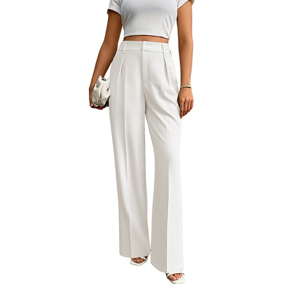 High Waisted Work Pants for Women Business Casual Outfits Office Dressy Pants Trousers with Pockets Wide-Leg Pants