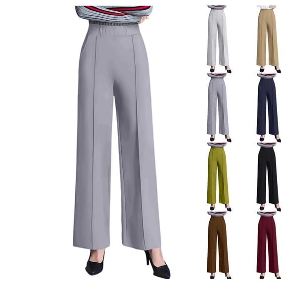 High Waisted Work Pants for Women Wide Leg Dressy Pants Business Casual Trousers 2025 Summer Slacks with Pockets Gray S
