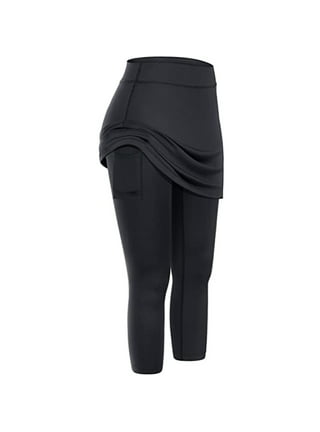 JWZUY Yoga Skirted Leggings with Pockets Women Active Athletic Ruffle  Pleated Golf Tennis Color Block Skirt Pants Blue XL 
