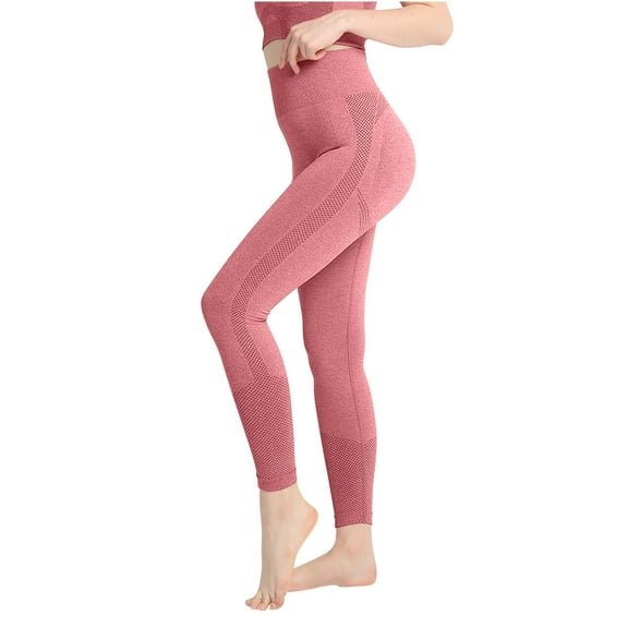 High Waisted Workout Leggings for Women Solid High Waisted Seamless Yoga Cropped Pants Elastic And Tight Fitting Fitness Peach Buttocks Pants Hot Pink M