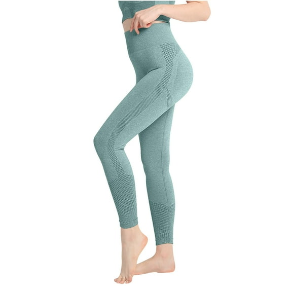 High Waisted Workout Leggings for Women Solid High Waisted Seamless Yoga Cropped Pants Elastic And Tight Fitting Fitness Peach Buttocks Pants Green M