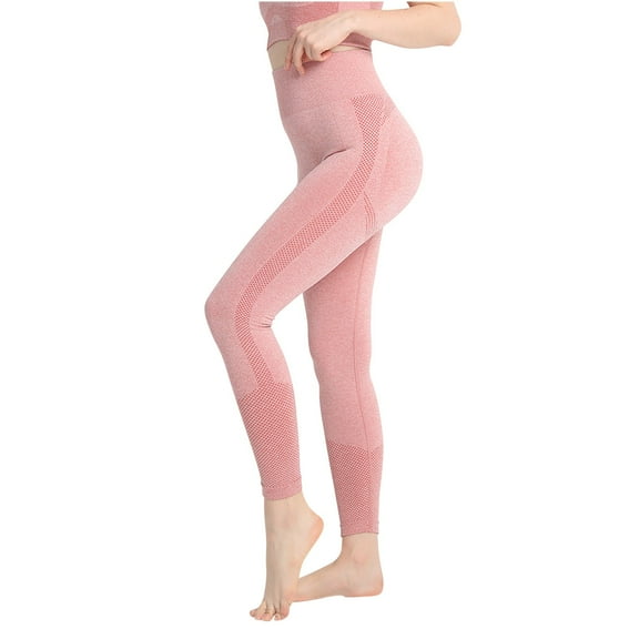 High Waisted Workout Leggings for Women Solid High Waisted Seamless Yoga Cropped Pants Elastic And Tight Fitting Fitness Peach Buttocks Pants Pink M