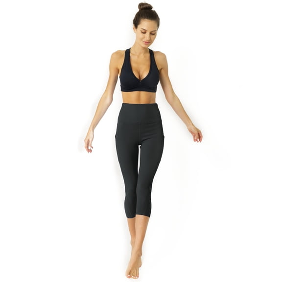 High Waisted Yoga Capri Leggings - Slate Grey