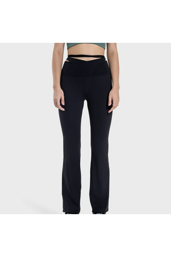High Waisted Yoga Leggings for Women Workout Pants Women Women's Solid Color Head Lace-up Elastic Yoga Pants Hip Lift Belly Fashion Everything Tight And Waist Flare Pants S-2XL