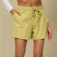 thumbnail image 1 of High Waisted Yoga Linen Shorts for Women 7" Inseam Drawstring Low-Rise Mid-Thigh Compression Shorts Cute Tall Beach Bermuda Shorts with Pockets Yellow XL, 1 of 6