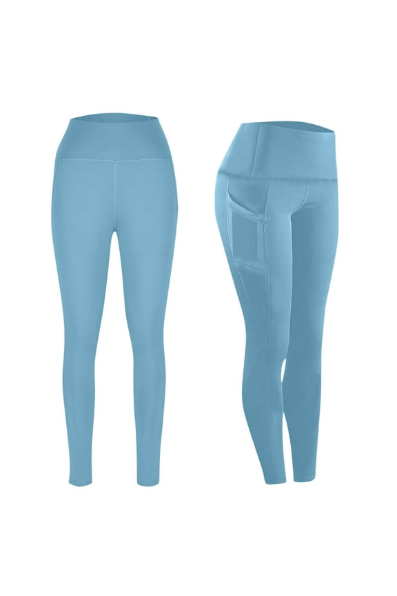 High-Waisted Yoga Pants New Women Workout out Pocket Leggings Fitness Sports Running Yoga Athletic Pants Style B-20 Sky Blue XXL