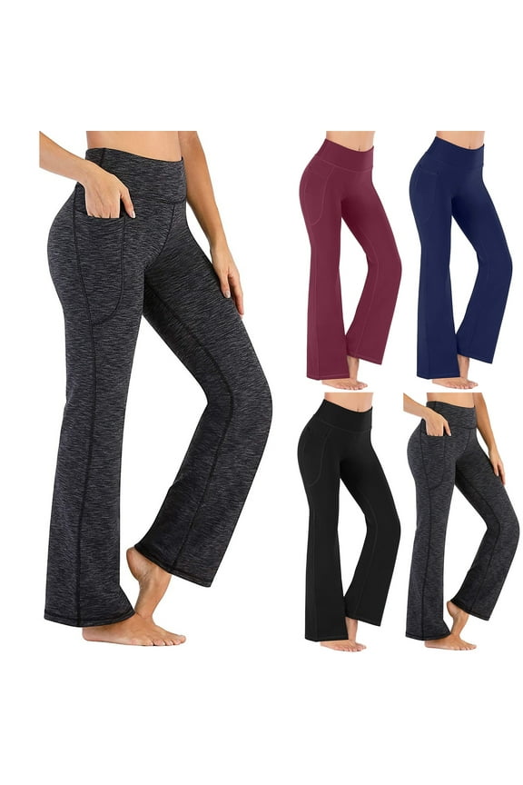 High Waisted Yoga Pants Women Seamless Elastic Waist Bell Bottoms Working Leggings with Pockets Casual Travel Stretch Skinny Pull on Flare Pants