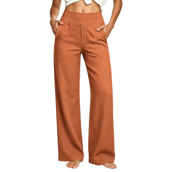 High Waisted Yoga Pants for Women Stretchy Slim Casual Wide Leg Pants Sport Trousers with Pockets