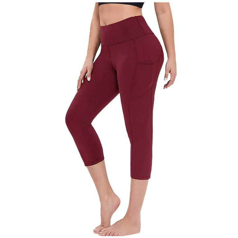 High Waisted Yoga Pants for Women with Pockets Capri Leggings for