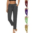 thumbnail image 1 of High Waisted Yoga Pants for Women with Pockets - Straight Leg Workout Trousers Fall Winter Solid Color Drawstring Elastic Waist Athletic Pants, 1 of 9