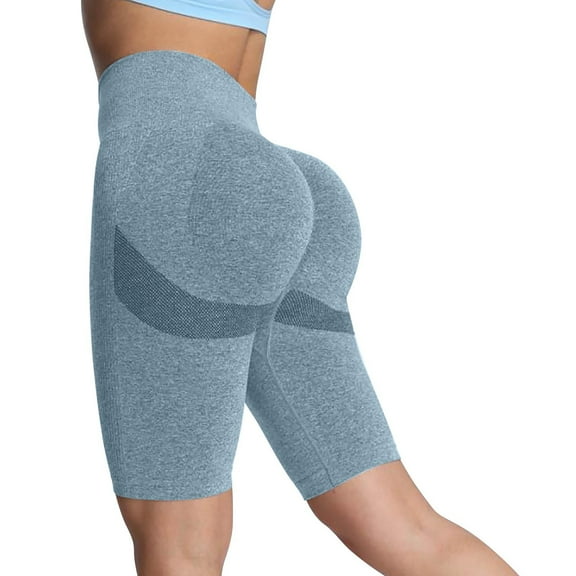High Waisted Yoga Shorts for Women Workout Gym Short Leggings, Butt Lifting Stretchy Seamless Biker Shorts Stretchy Shorts for Lady Blue S