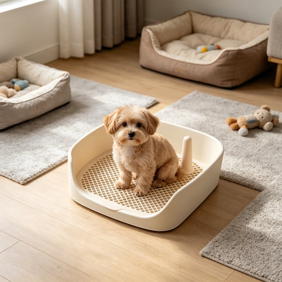 High Wall Dog Potty Tray,Anti-Splash Pet Toilet with Removable Mesh Tray, Low Entry Flat Base for Joint Protection, Leak-Proof Non-Slip Bottom, Easy Clean Plastic Training Litter Box
