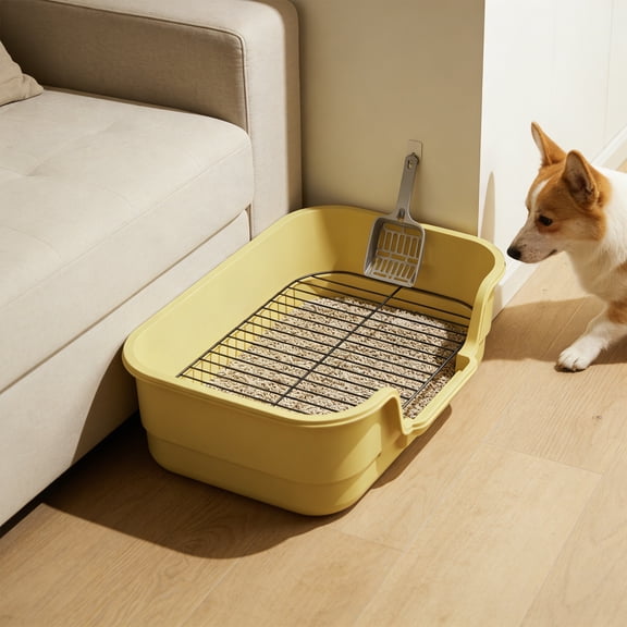 High Wall Dog Potty Tray for Small Medium Dogs, Removable Mesh Tray & Anti-Slide Base, Indoor Puppy Litter Box with Splash Guard, Easy Clean Pet Potty (Gray, 19.3"L x 15"W x 5.1"H)