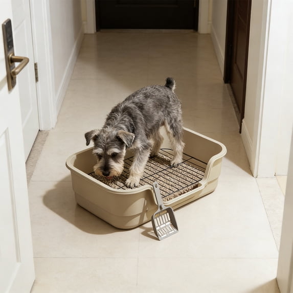 High Wall Dog Potty Tray Toilet for Small Medium Dogs, Removable Grid Pet Litter Box, Anti Slip Base for Indoor Use
