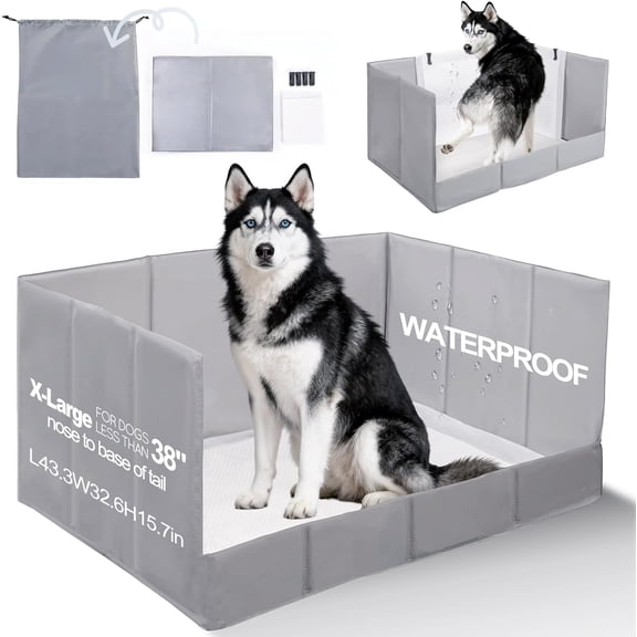 High Wall Waterproof Dog Litter Box Tray Foldable for Large Dogs Indoor Use