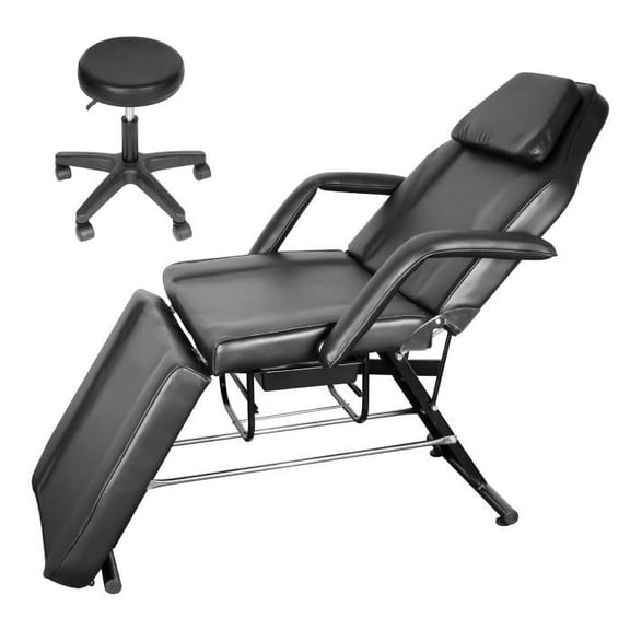 High Weight Capacity Tattoo Client Chair, 881lbs Steel Frame, Split Legs Design, Facial Cradle & Towel Hanger, Spa Salon Equipment, Black