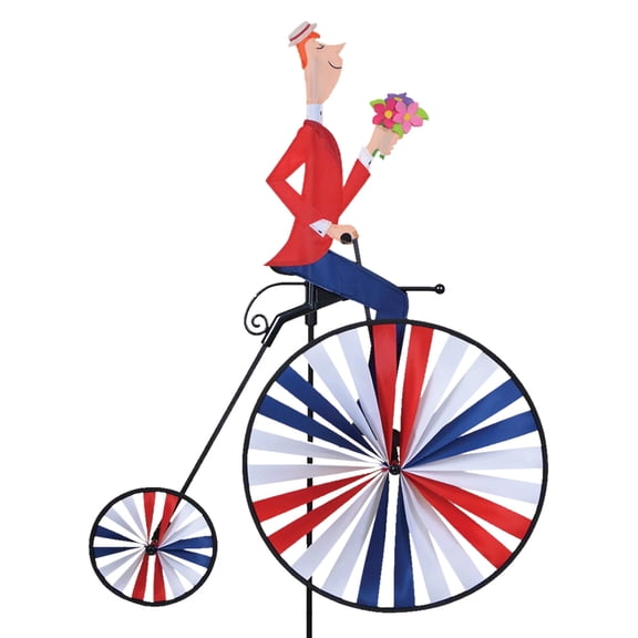 High Wheel Bike Spinner Man Vintage Penny-Farthing Design, Weather-Resistant Outdoor Decor, Durable & Lightweight for Patios, Yards, and Gardens - Eye-Catching Wind Spinner with Rotating Wheels