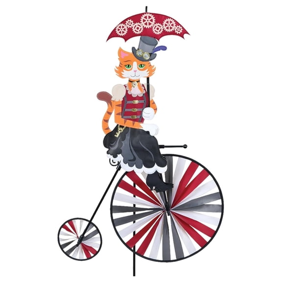 High Wheel Bike Spinner Steampunk Cat Feline Design, Weather-Resistant Outdoor Decor, Durable & Lightweight for Patios, Yards, and Gardens - Eye-Catching Wind Spinner with Rotating Wheels