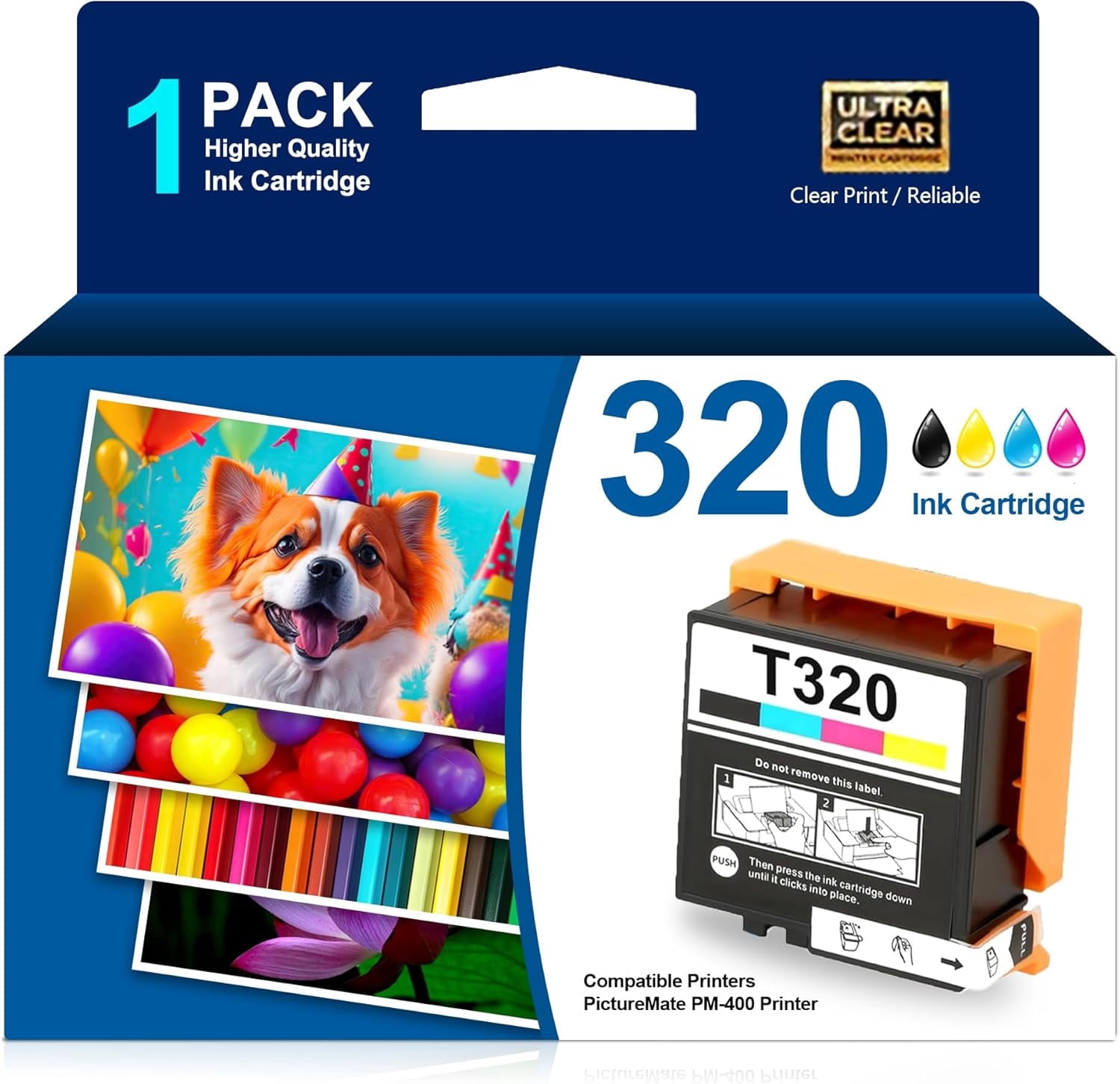 High Yield 320 Ink Cartridge T320 Compatible with Epson PictureMate PM-400 Printer PM 400 Photo Printer (1PK,BKCMY)