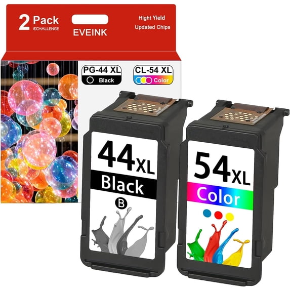 High Yield 44XL 54XL Ink Cartridge Combo Pack for Canon Pixma E201 E401 E402 E3110 E471 Printers (1 Black, 1 Tri-Color)