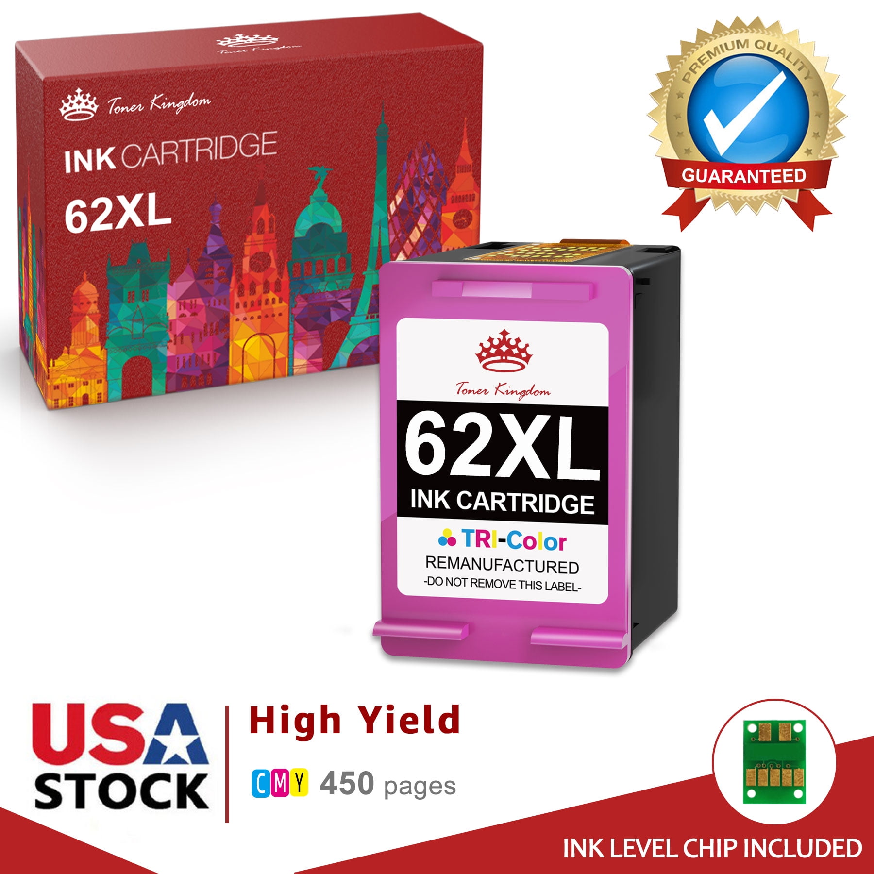 High Yield 62xl Ink Cartridge Replacement for HP 62 Color Ink Cartridge