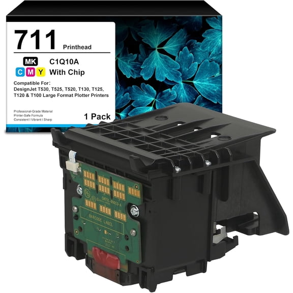 High Yield 711 DesignJet Printhead (with Chip) Replacement Kit (C1Q10A) for DesignJet T530, T525, T520, T130, T125, T120 & T100 Large Format Plotter Printers Print Head